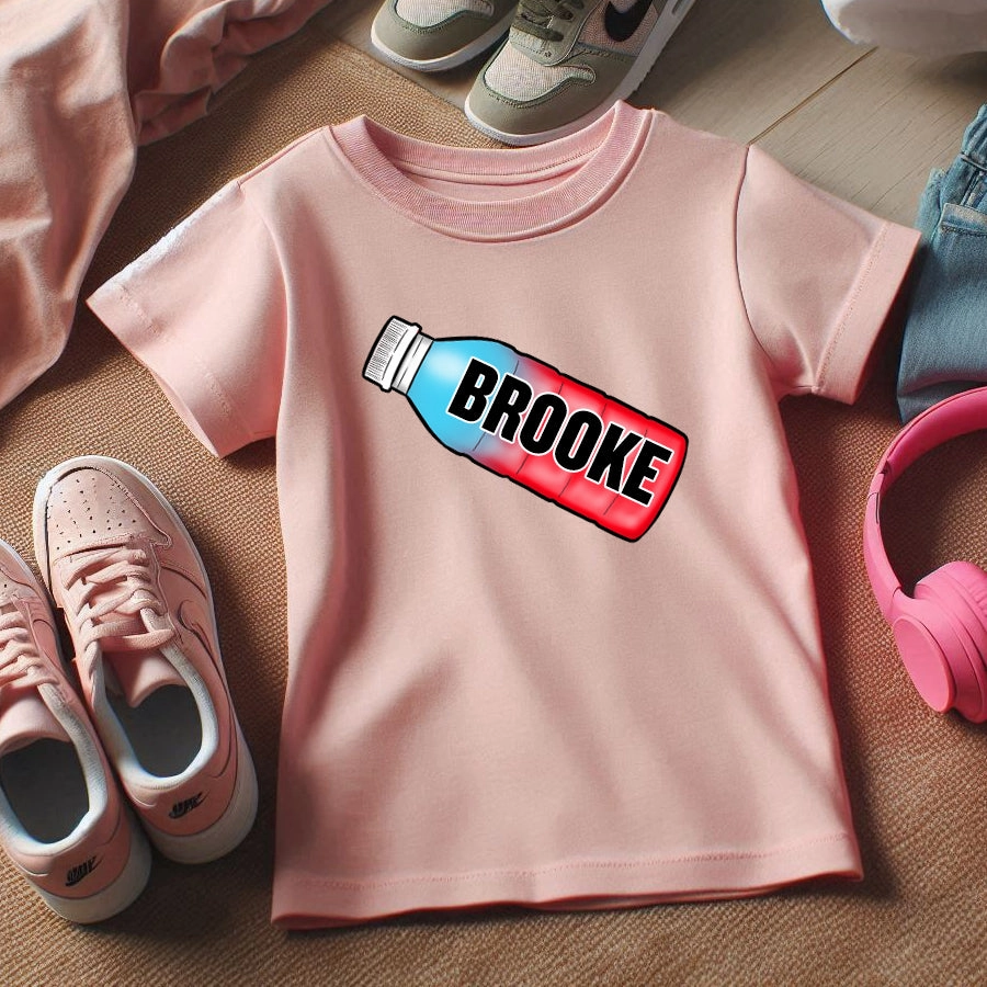 Fizz Hydrate Bottle Personalised Name Pink Kids T-Shirt