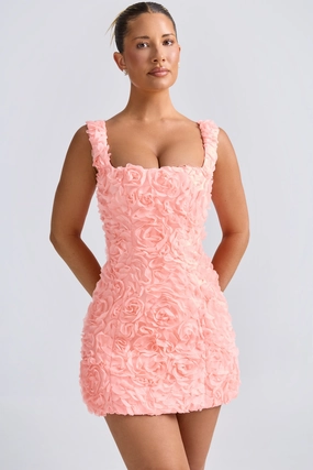 Floral-Appliqu Corset Mini Dress in Coral Dresses - party dresses cheap