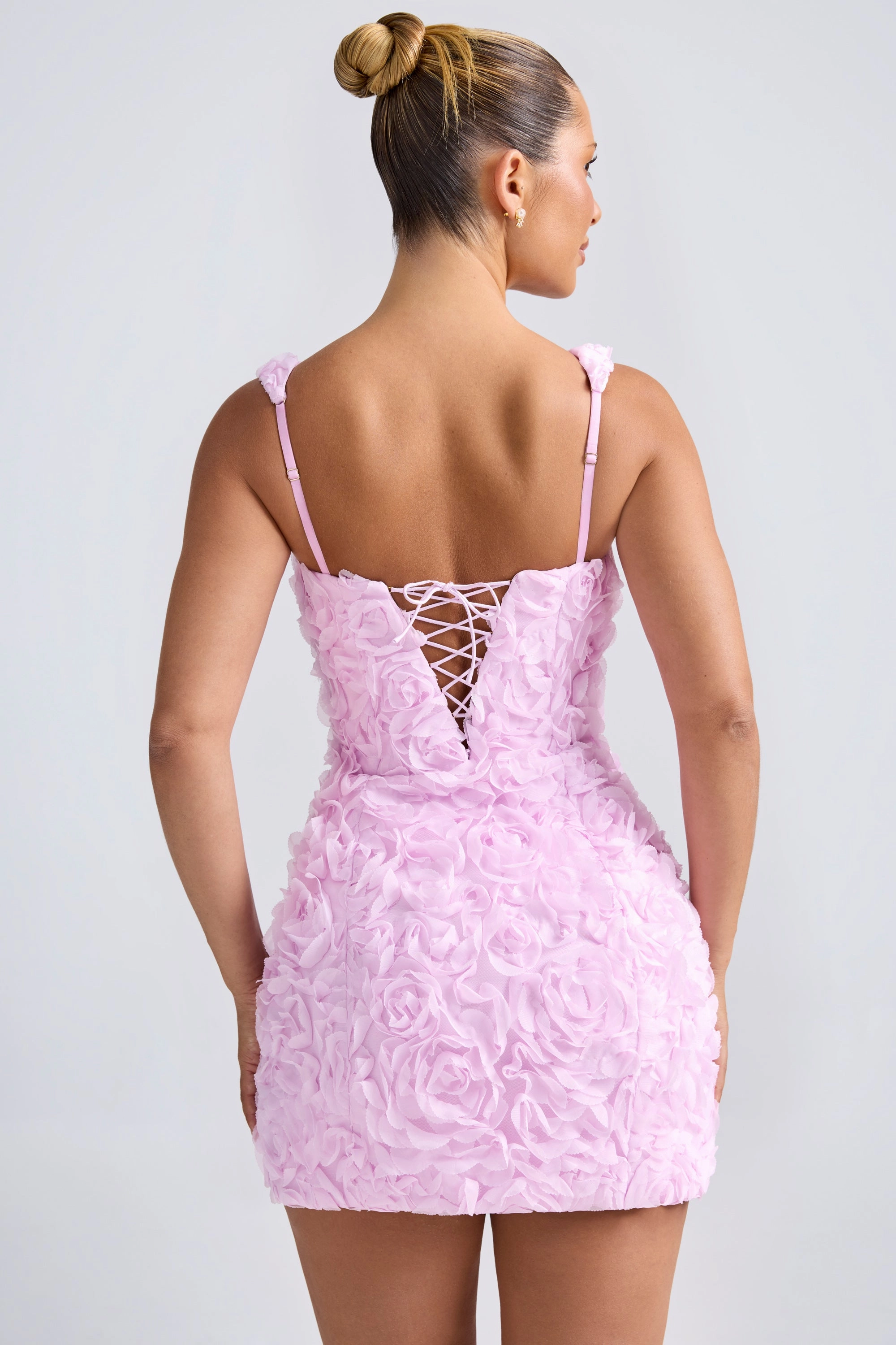 Floral-Appliqu Corset Mini Dress in Lilac