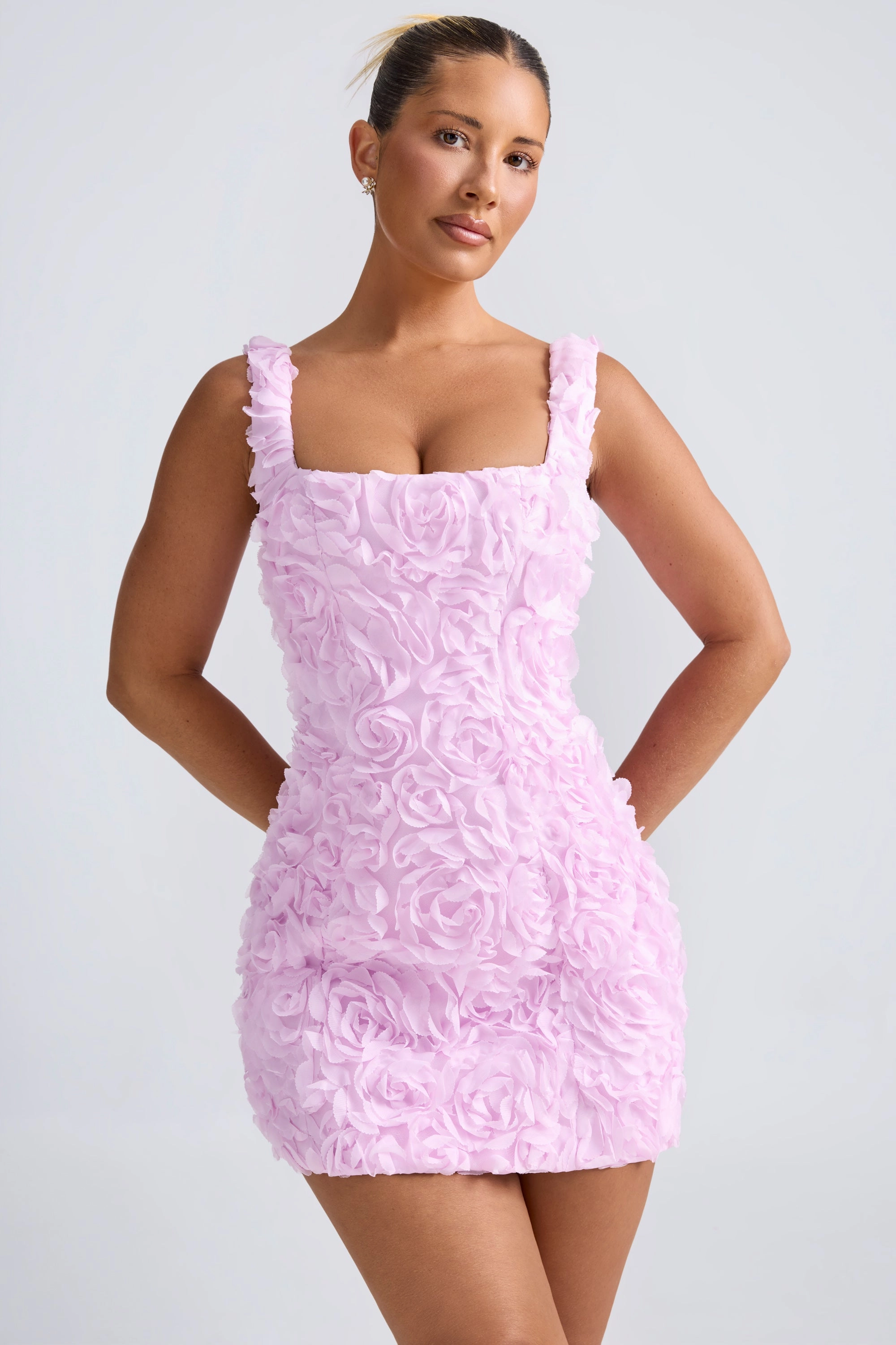 Floral-Appliqu Corset Mini Dress in Lilac