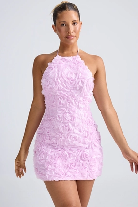 Floral-Appliqu Halterneck A-Line Mini Dress in Lilac Dresses - cocktail dresses sale