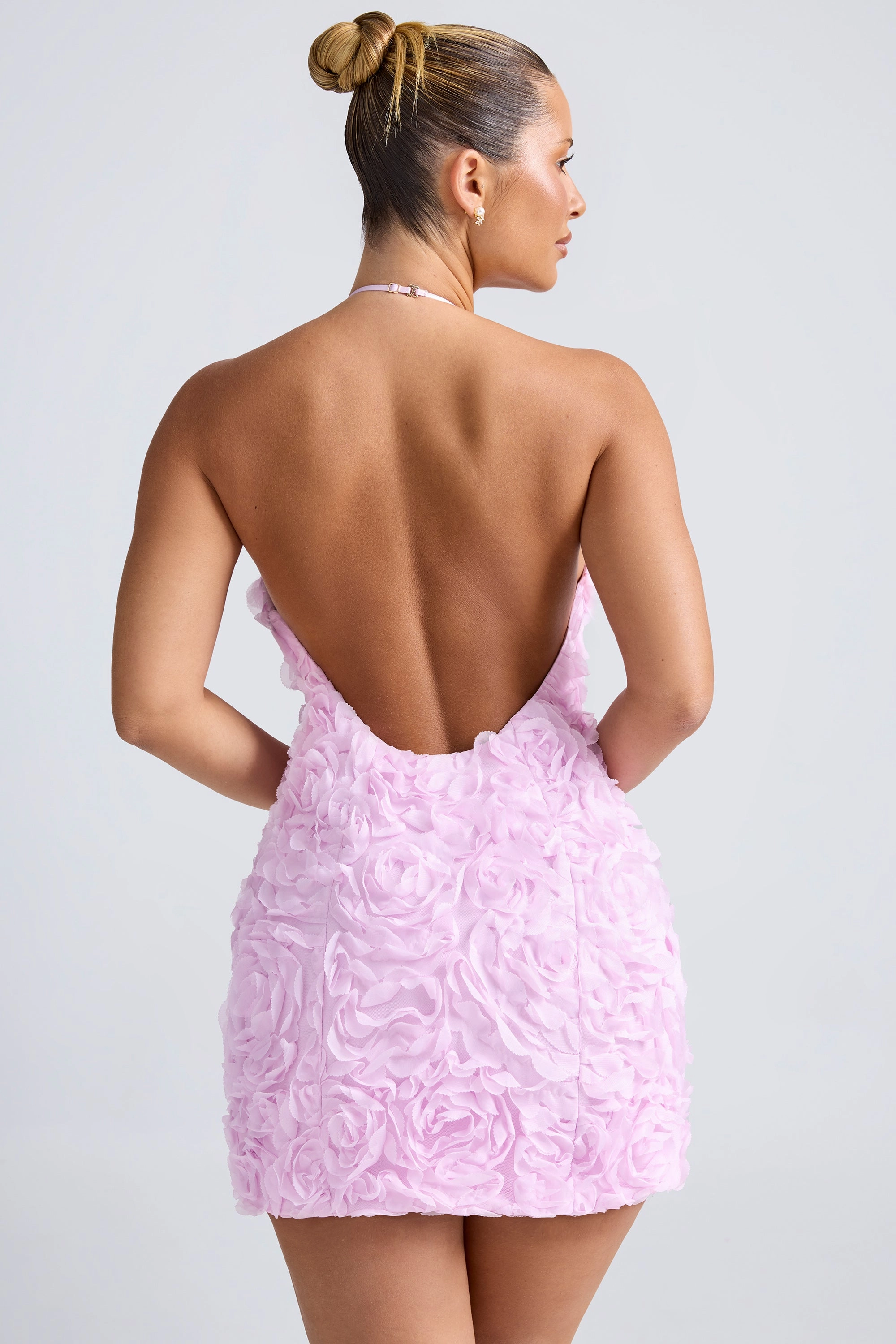 Floral-Appliqu Halterneck A-Line Mini Dress in Lilac
