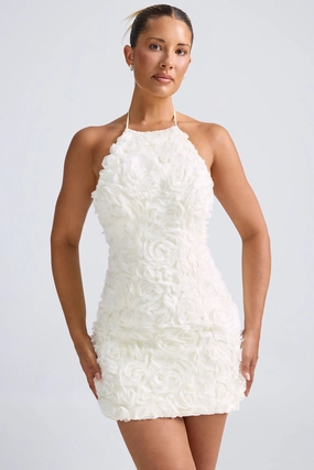 Floral-Appliqu Halterneck A-Line Mini Dress in White Dresses - cocktail dresses sale