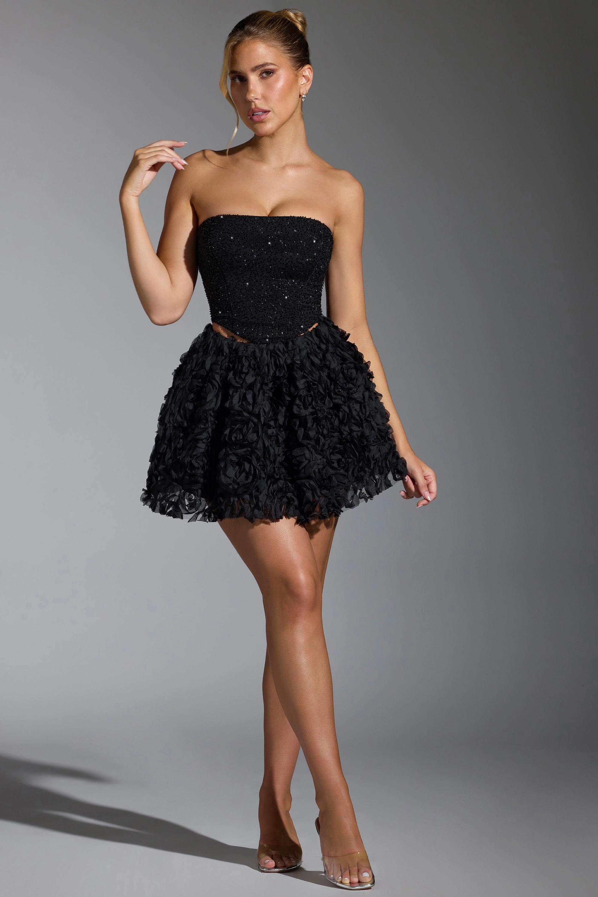 Floral-Appliqu Mini Skirt in Black Bottoms Womens - women's pants clearance