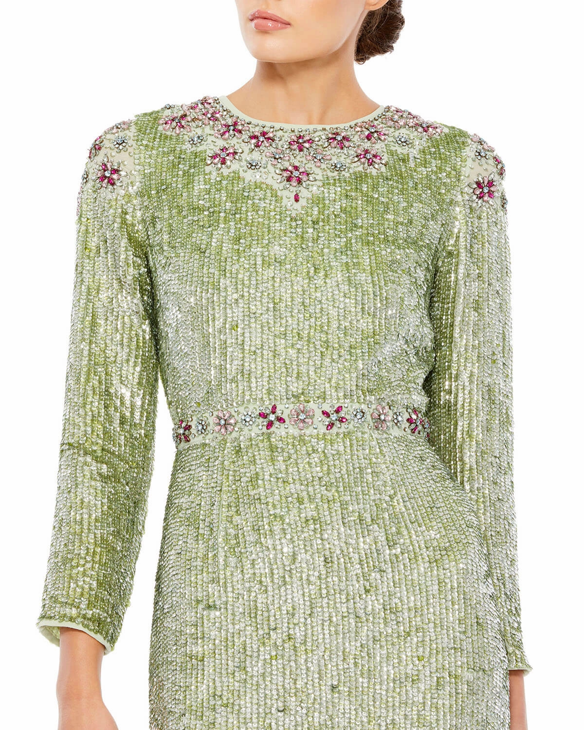Floral Beaded Tea-Length Dress