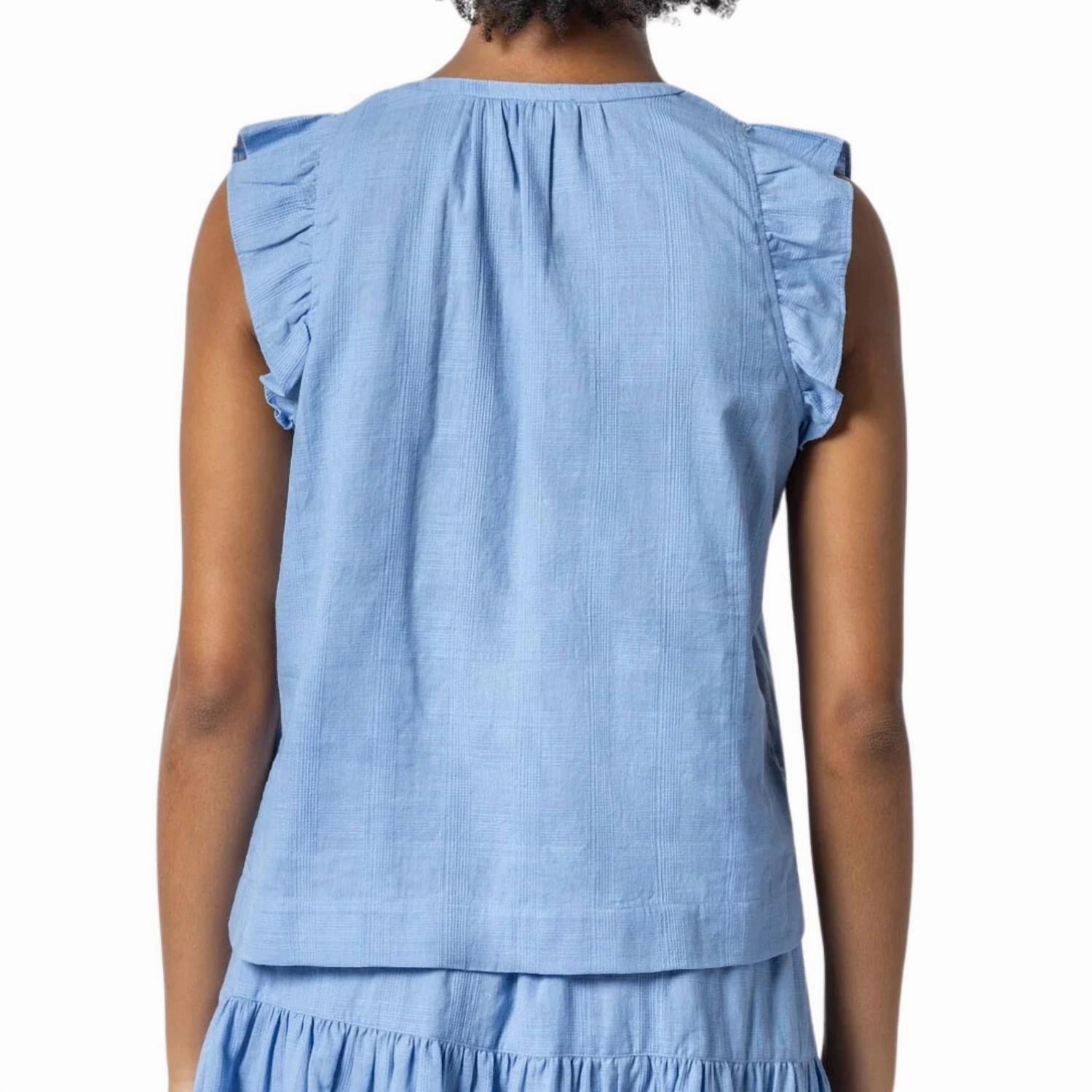 Flutter Sleeve Split Neck Top In Harbor