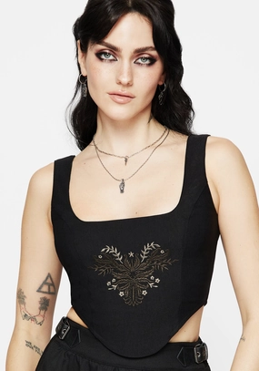 Foliate Floral Embroidered Corset Top Tops Womens - women's blouses clearance