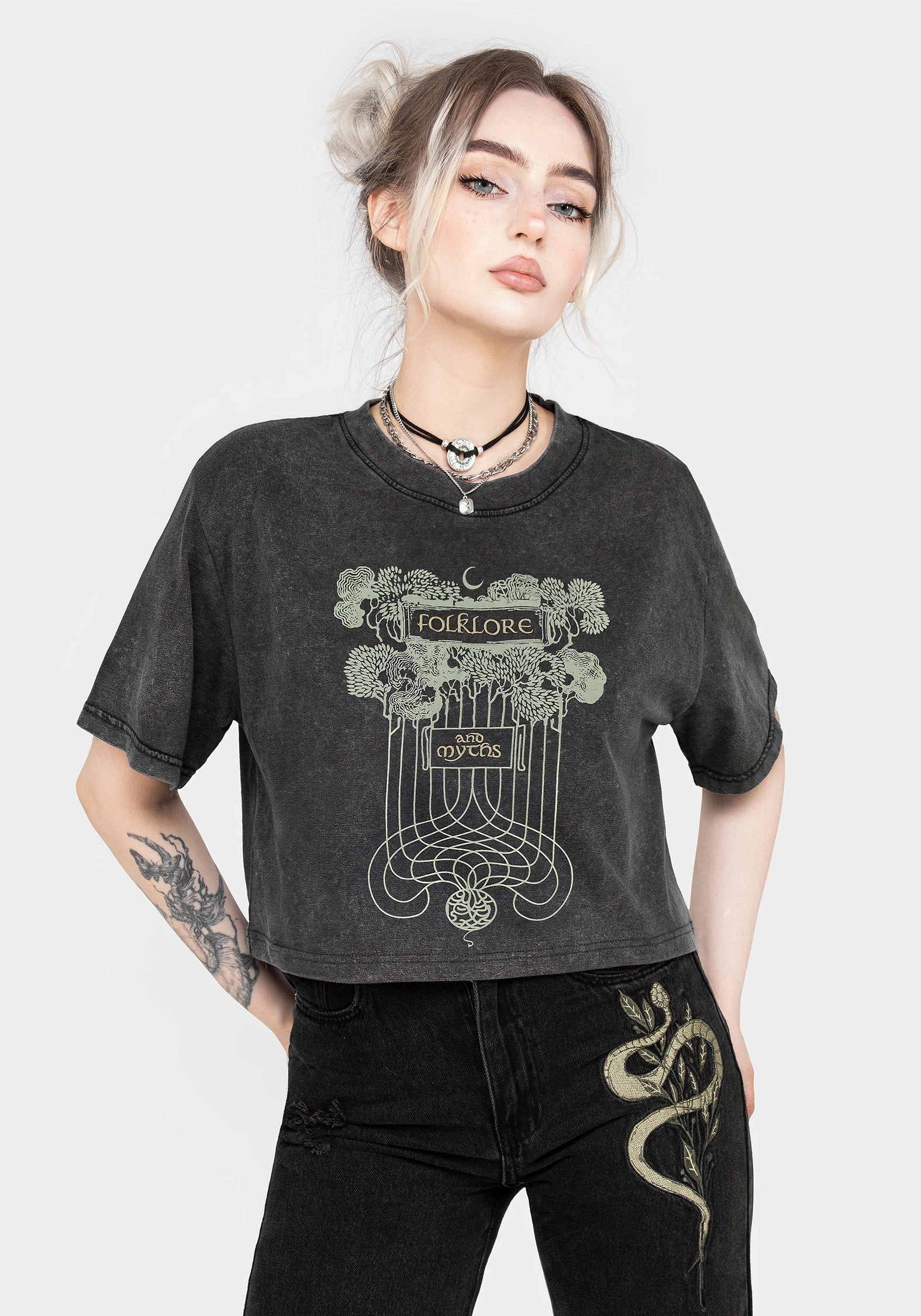 Folklore Boxy Crop T-shirt Tops Womens - women's blouses clearance