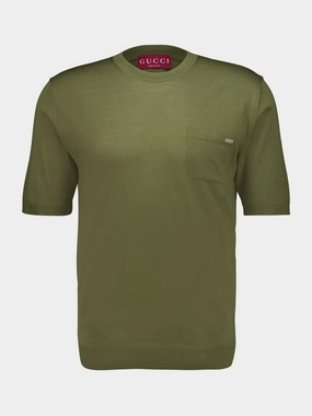 Forest Green Fine Wool Knit Top with Intarsia Tops Mens - flannel shirts