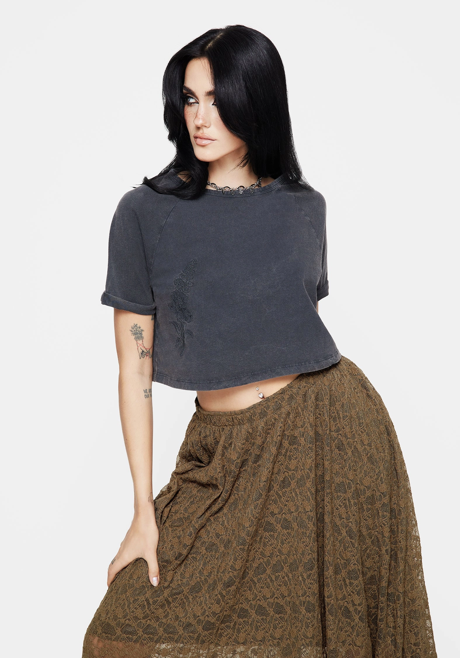 Foxglove Cotton Embroidered Boxy Crop Tee