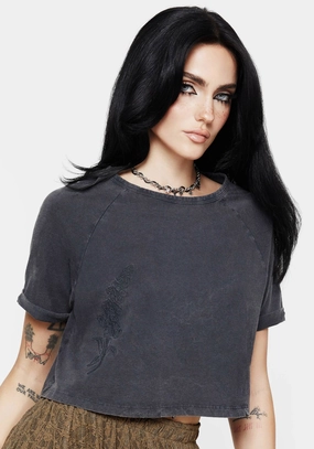 Foxglove Cotton Embroidered Boxy Crop Tee Tops Womens - women's blouses clearance