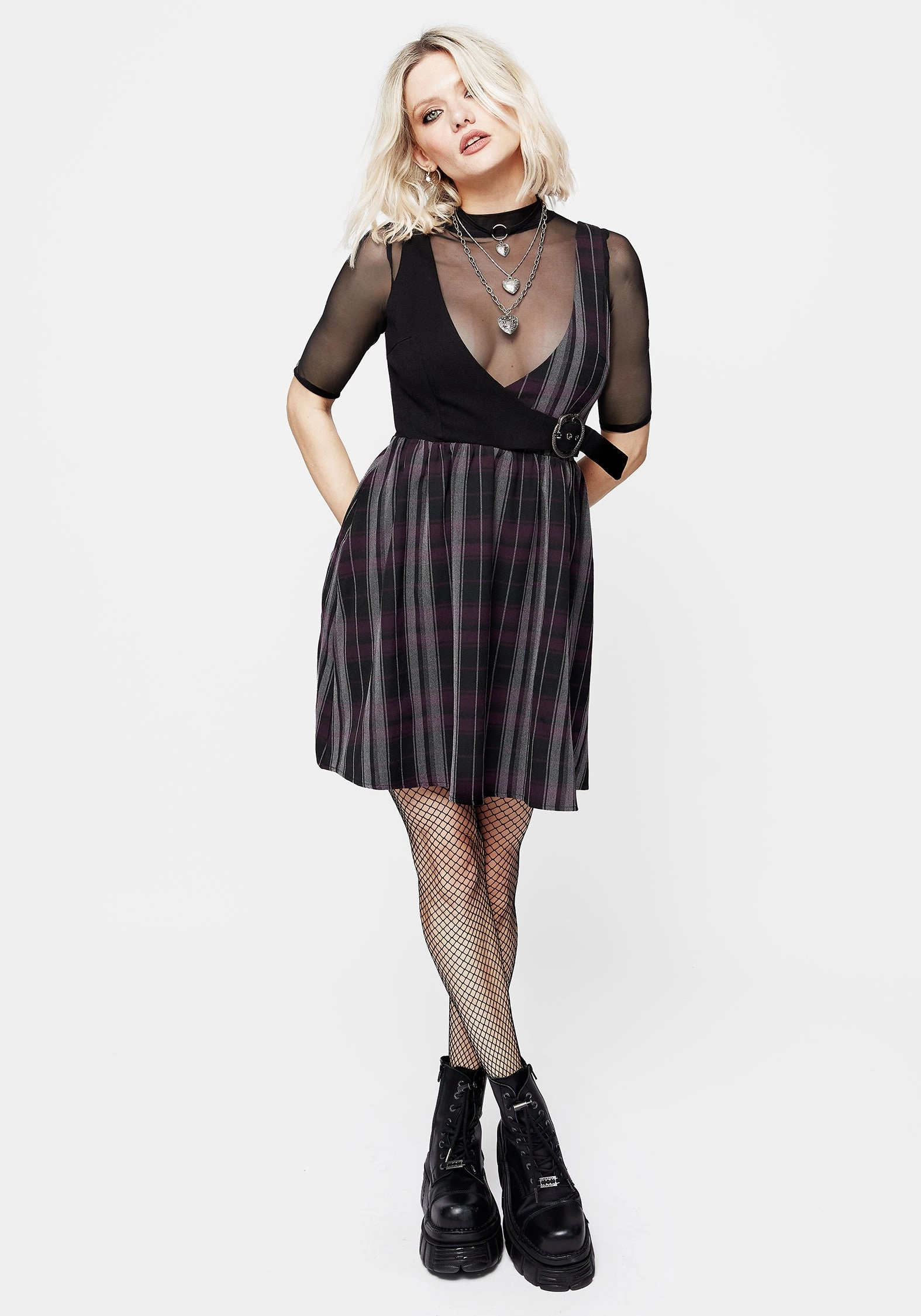 Gambit Check Wrap Suspender Mini Dress