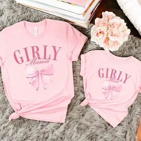 Girly Mama & Mini Coquette Bow T-Shirts- Cotton Pink Holiday Collection - holiday outfits clearance