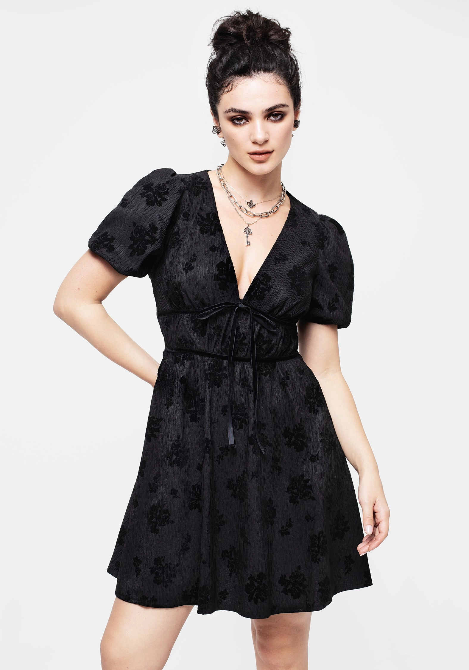 Giselle Floral Puff Sleeve Mini Dress Dresses Womens - women's dresses clearance