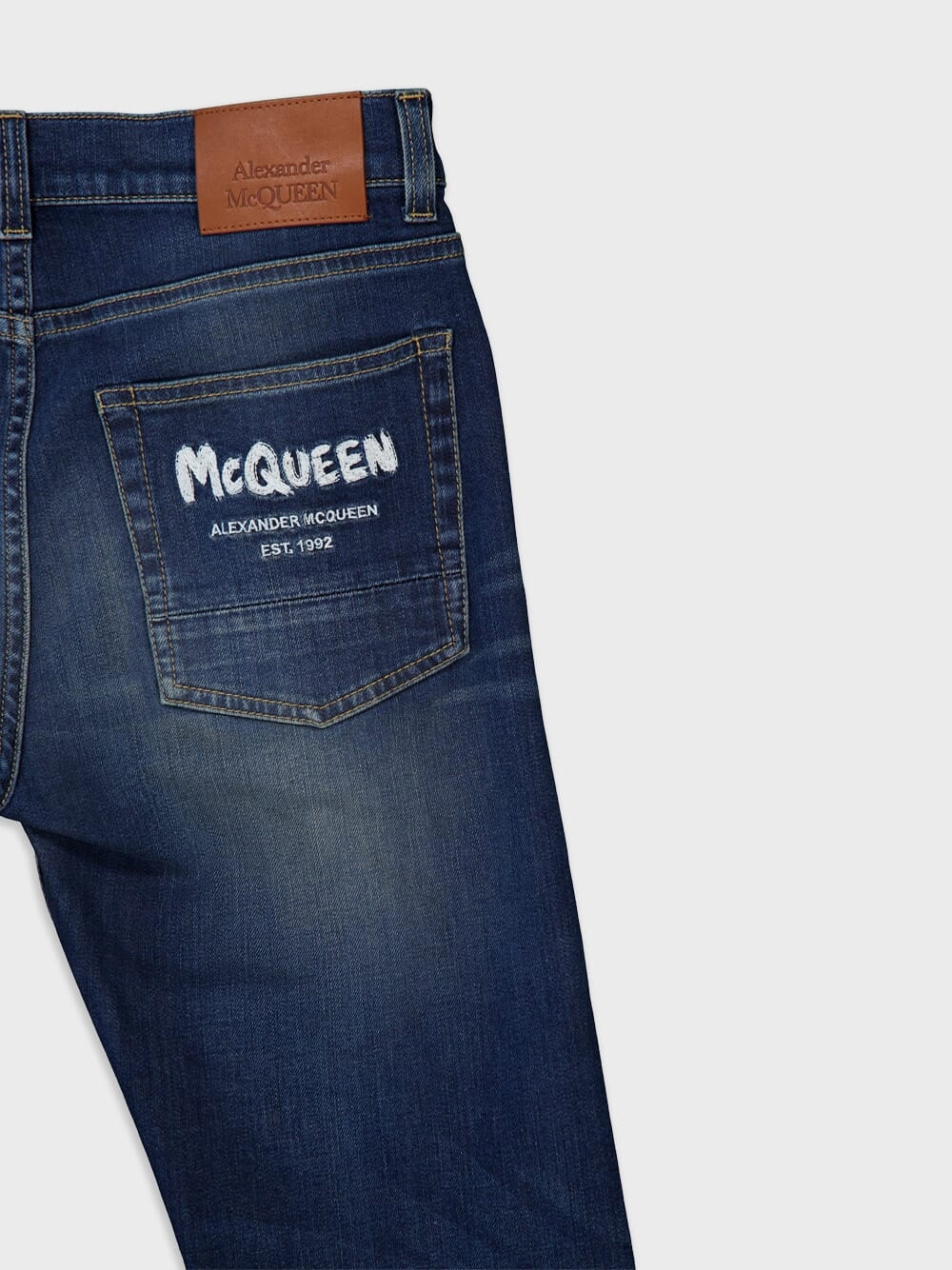 Graffiti Denim Jeans in Washed Blue