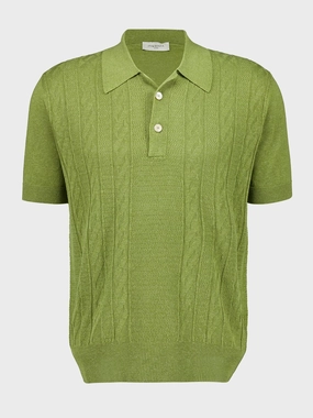 Green Silk-Linen Polo Shirt Tops Mens - men's t-shirts outlet