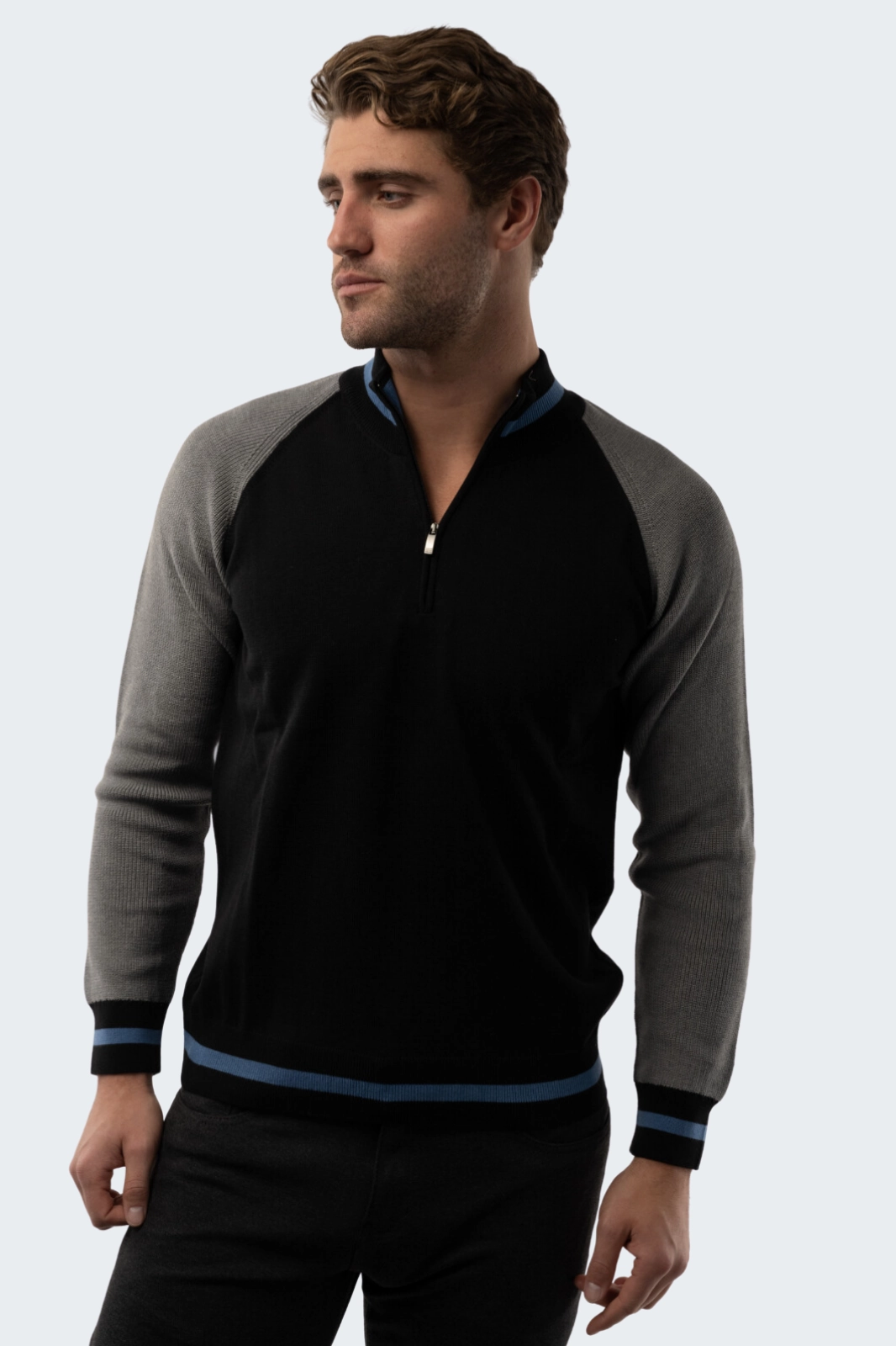 Grey-Black Quarter Zip chunky knit discount