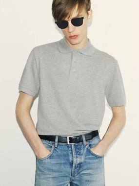 Grey Cassandre Polo Shirt in Piqu Tops Mens - men's t-shirts outlet