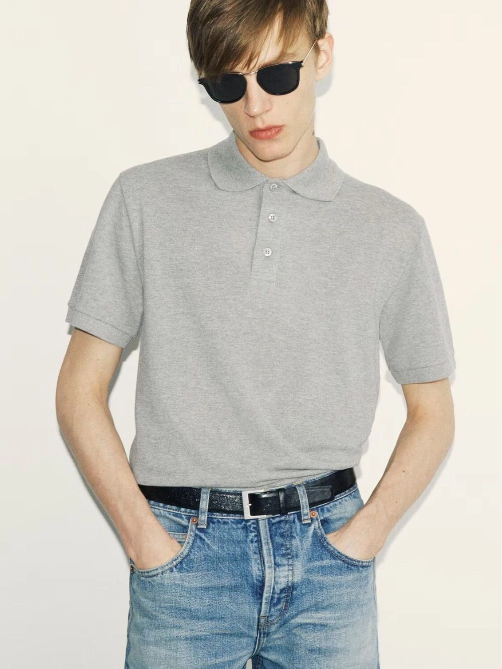 Grey Cassandre Polo Shirt in Piqu Tops Mens - men's t-shirts outlet
