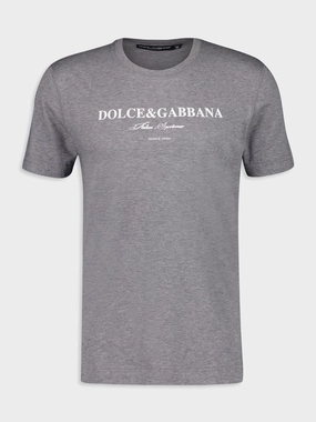 Grey Melange Cotton T-Shirt with Logo Print Tops Mens - flannel shirts