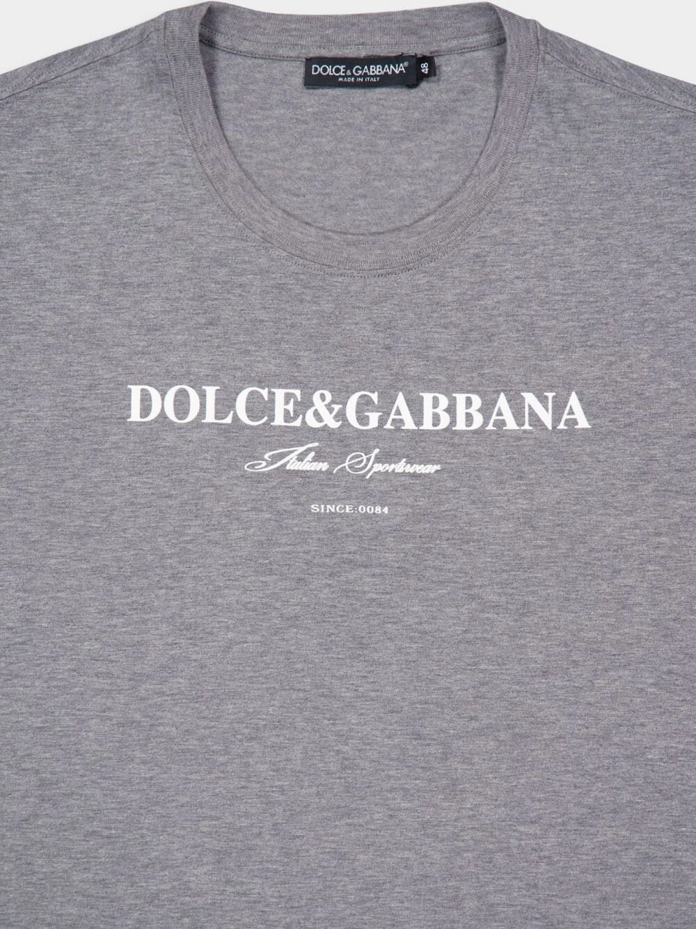 Grey Melange Cotton T-Shirt with Logo Print