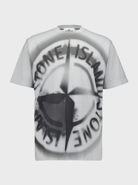 Grey T-Shirt with Gradient Compass Print Tops Mens - flannel shirts