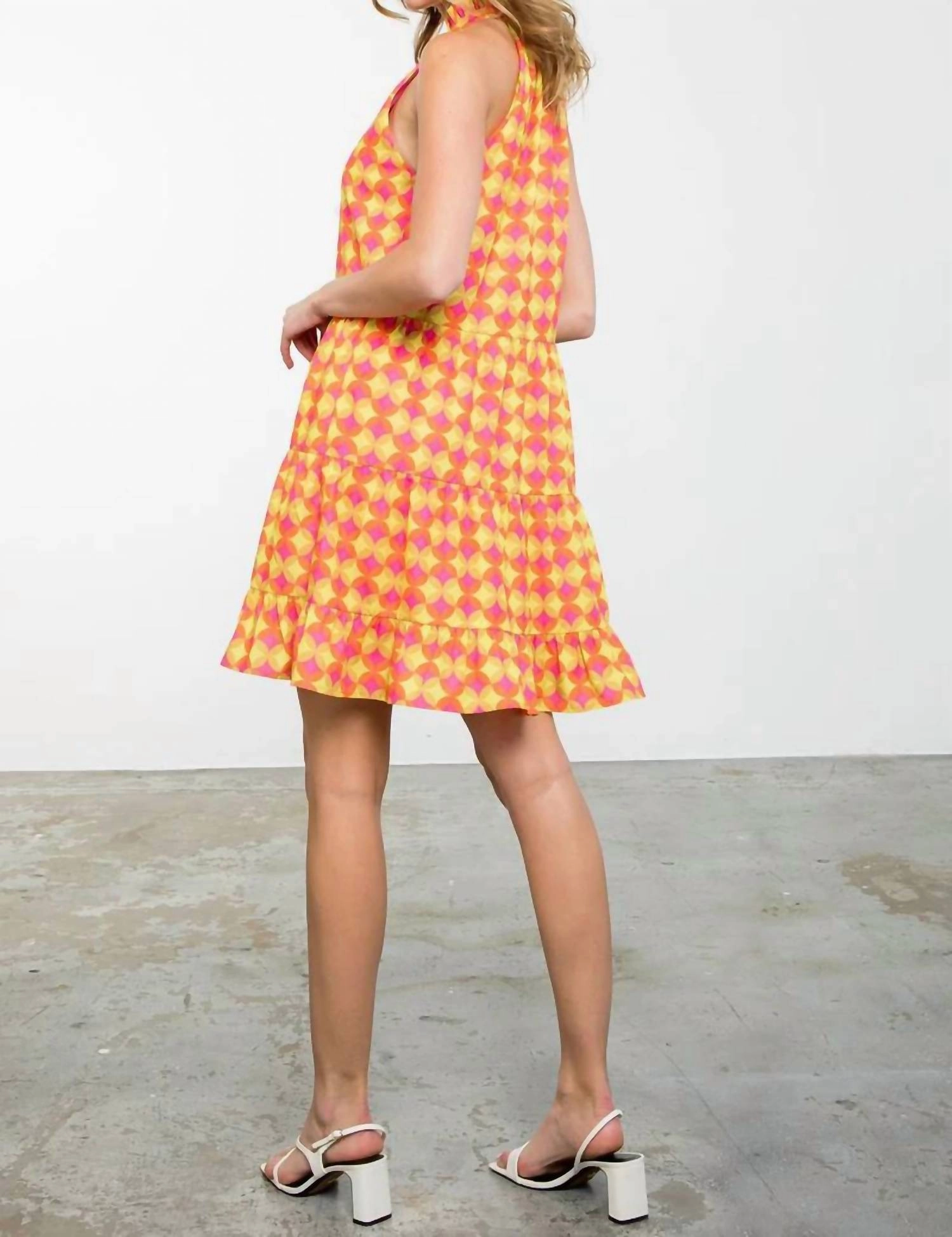Halter Midi Dress In Yellow Mixed