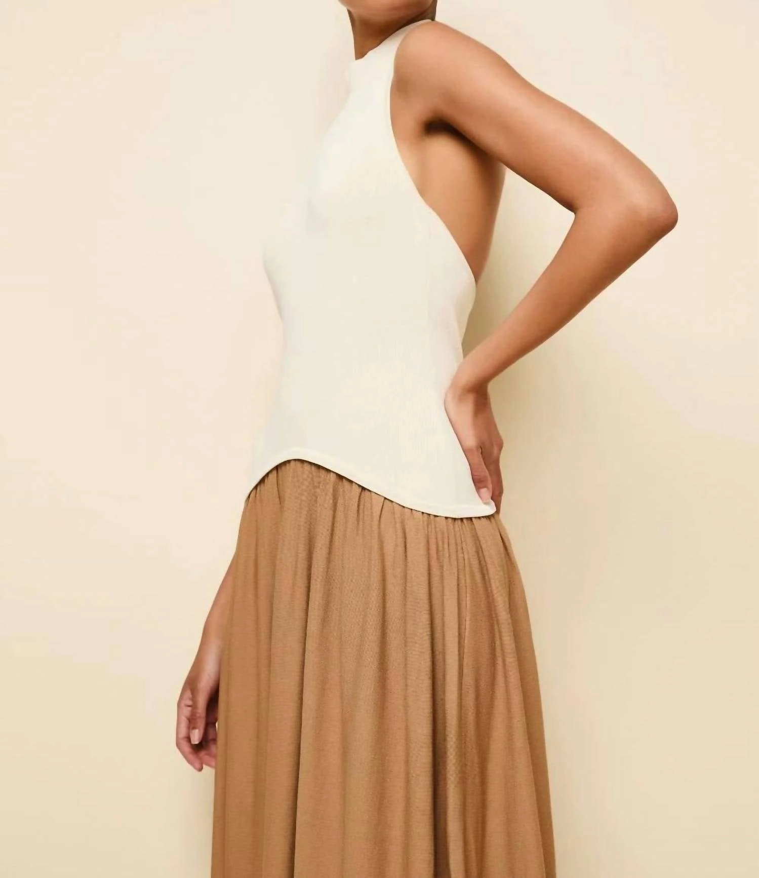 Halter Soglio Dress In Ecru & Camel
