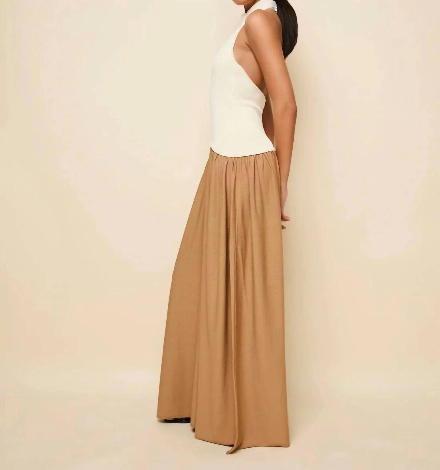 Halter Soglio Dress In Ecru & Camel