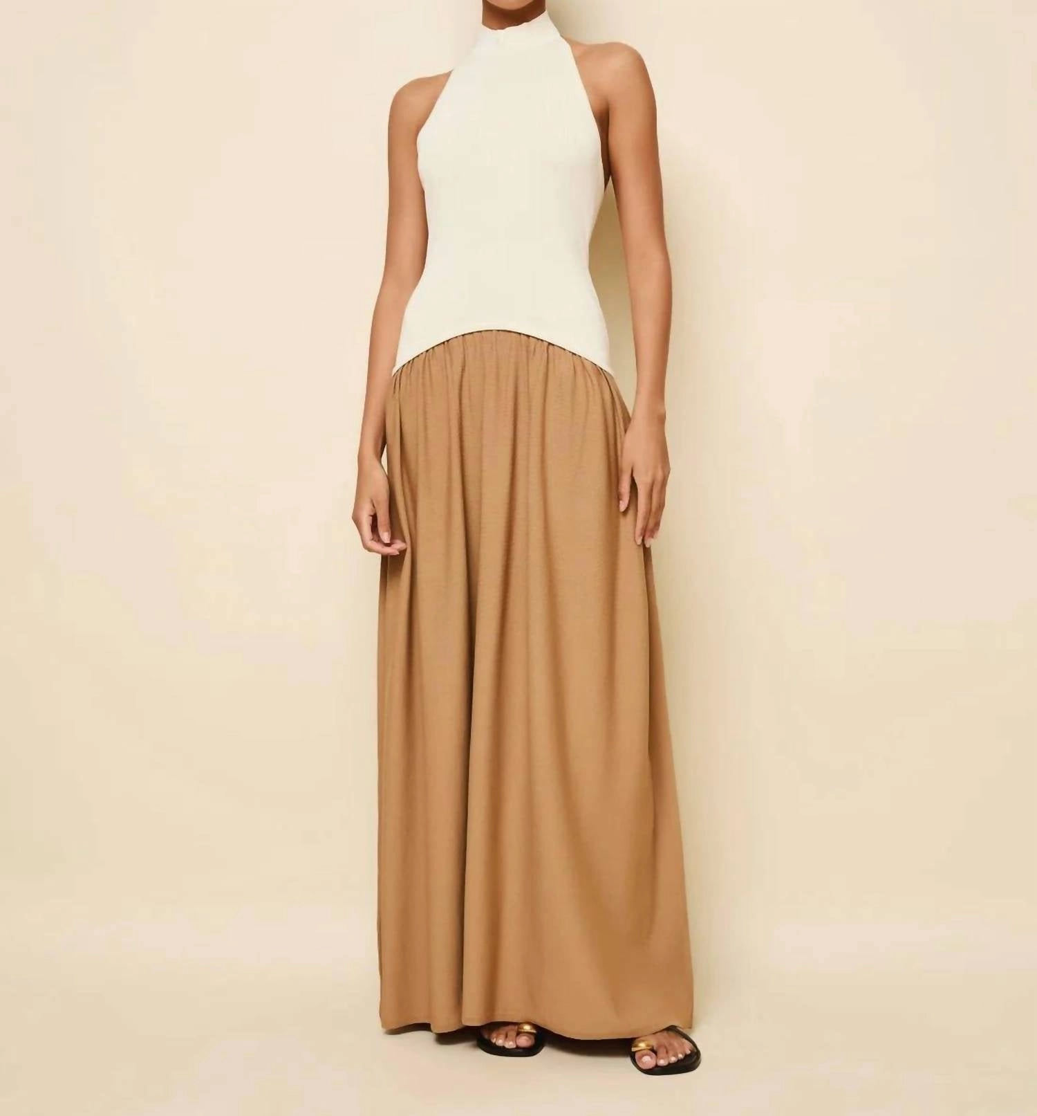 Halter Soglio Dress In Ecru & Camel