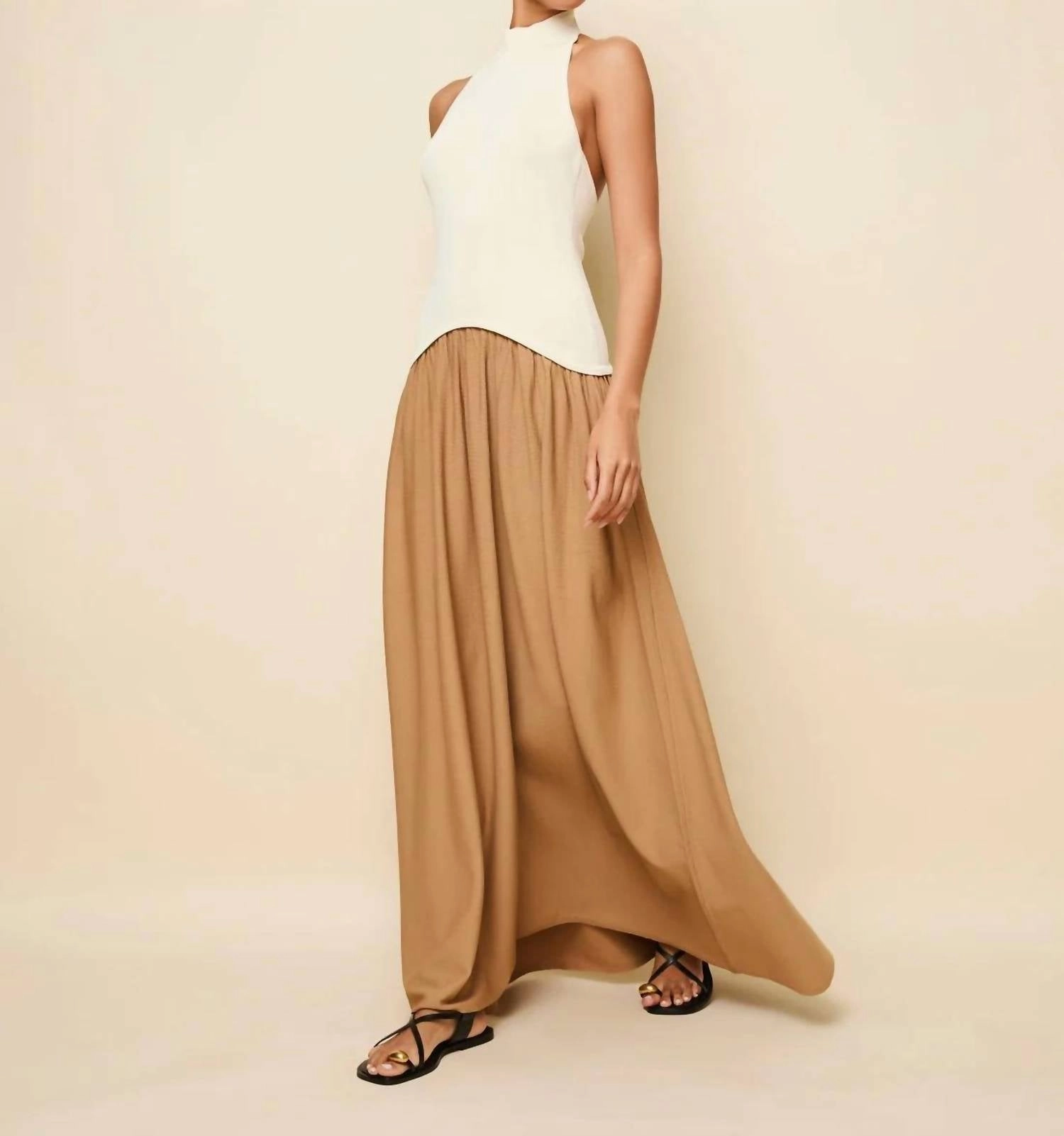 Halter Soglio Dress In Ecru & Camel