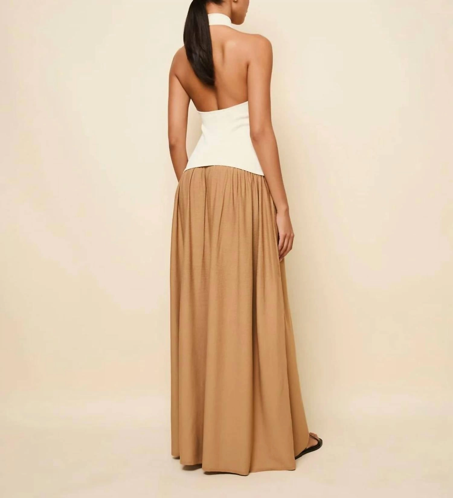 Halter Soglio Dress In Ecru & Camel