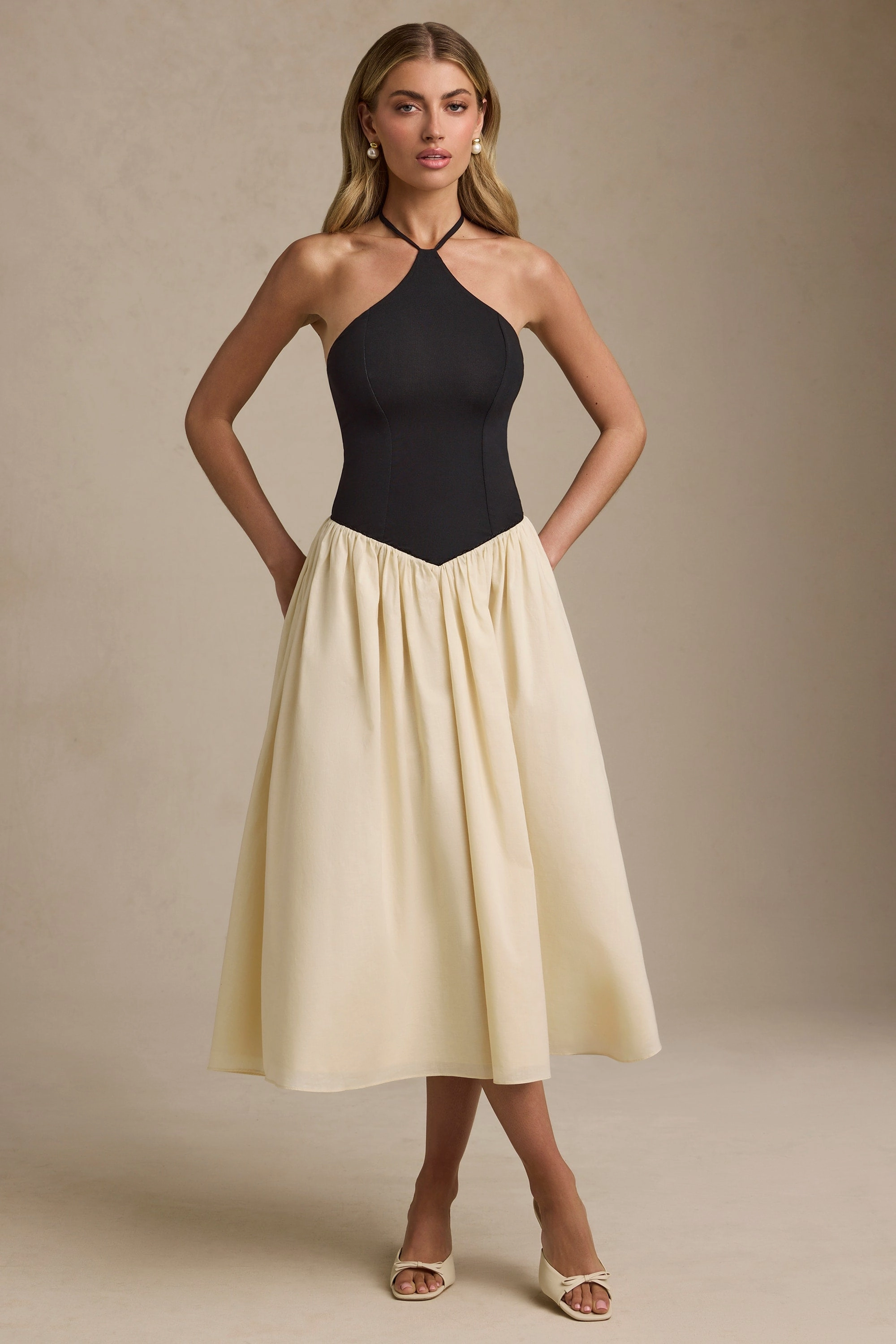 Halterneck A-Line Midaxi Dress in Black Dresses - dresses on sale