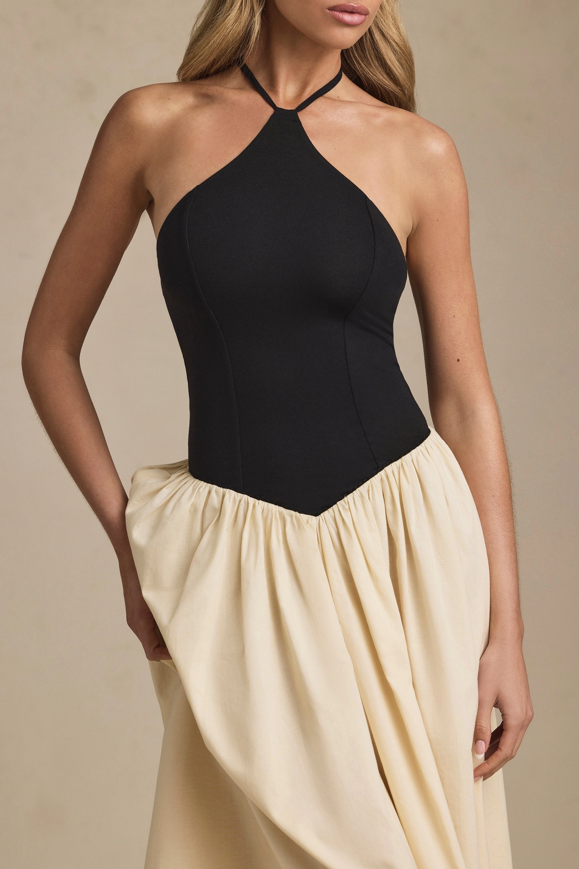 Halterneck A-Line Midaxi Dress in Black