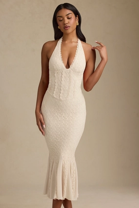 Halterneck Corset Lace Midaxi Dress in Ivory Dresses - cocktail dresses sale