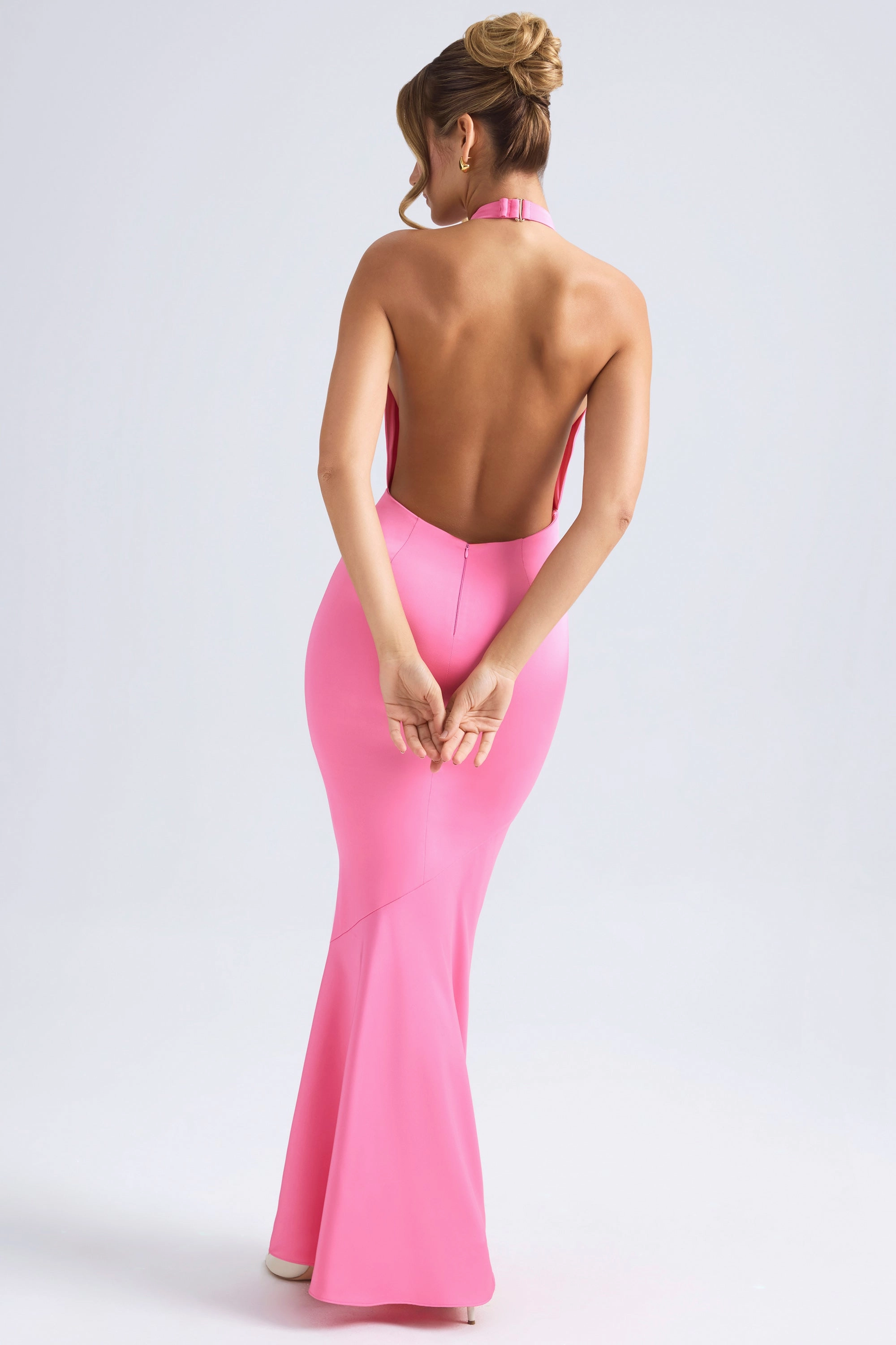 Halterneck Fishtail Gown in Hot Pink