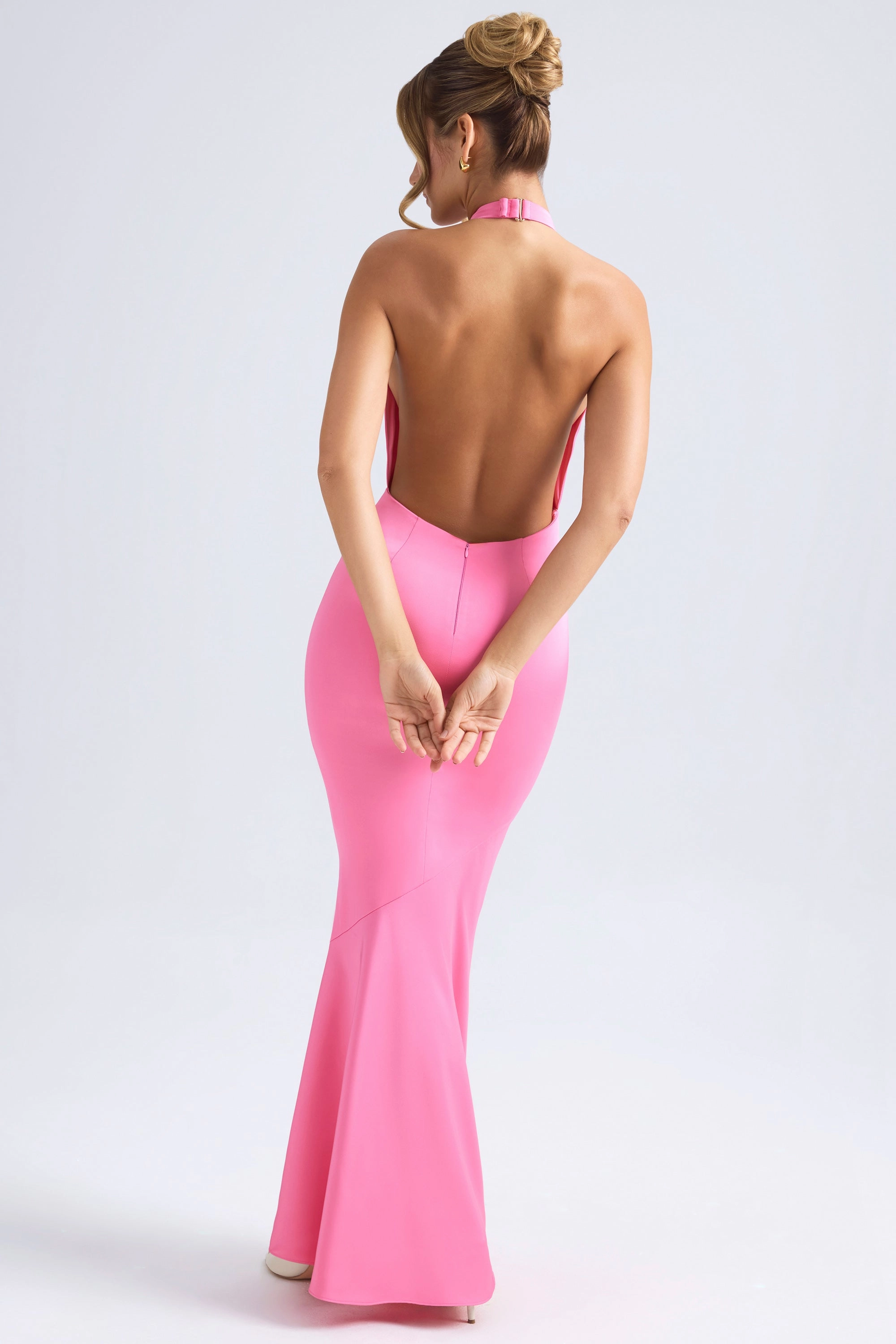 Halterneck Fishtail Gown in Hot Pink