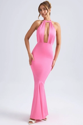 Halterneck Fishtail Gown in Hot Pink Dresses - maxi dresses best price