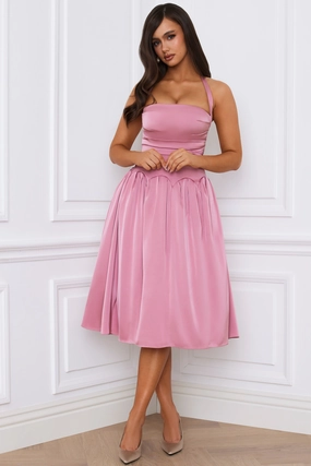 Halterneck Lace-Up Ruched Corset Midi Dress in Mauve cheap Dresses on sale