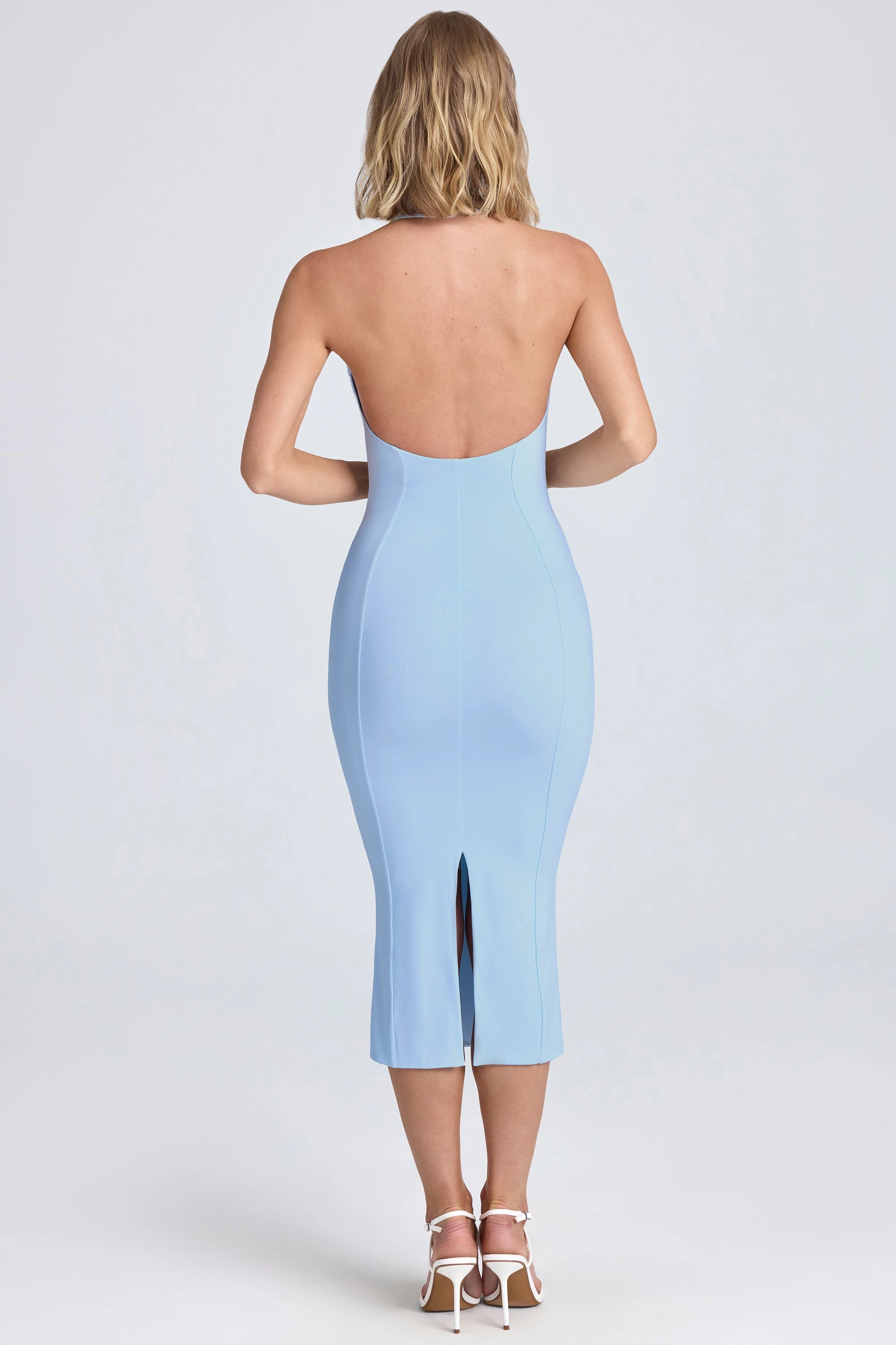 Halterneck Ruffle-Appliqu Midaxi Dress in Powder Blue
