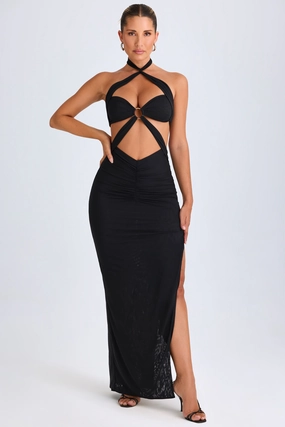 Hardware Detail Cut-Out Halterneck Maxi Dress in Black Dresses - cocktail dresses sale