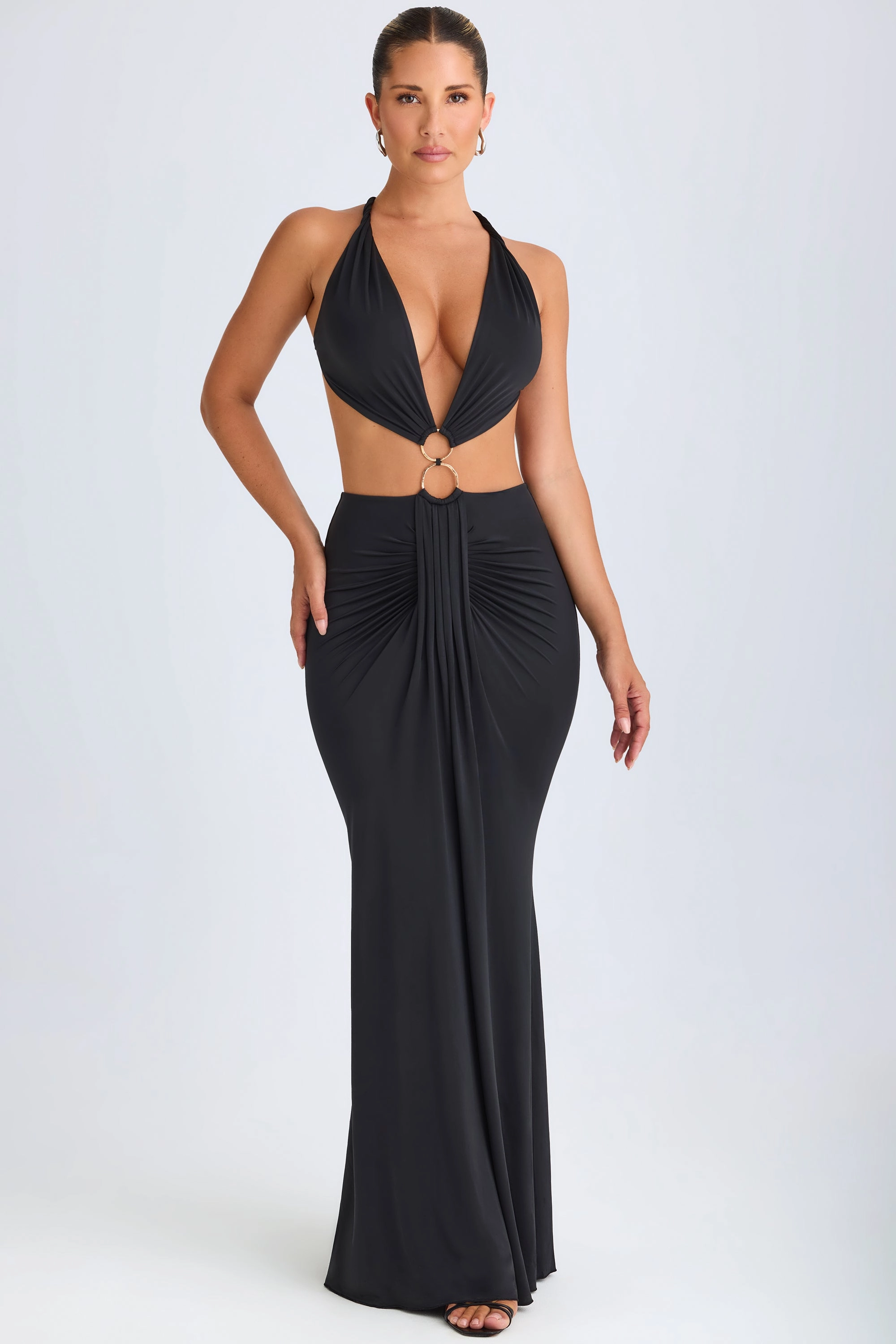Hardware Detail Cut-Out Halterneck Maxi Dress in Black Dresses - cocktail dresses sale