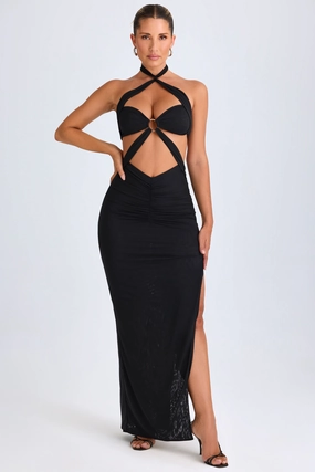 Hardware Detail Cut-Out Halterneck Maxi Dress in Black Dresses - dresses on sale