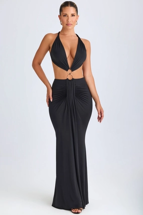 Hardware Detail Cut-Out Halterneck Maxi Dress in Black Dresses - dresses on sale