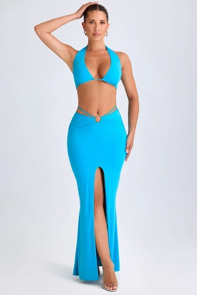 Hardware-Detail Mid-Rise Maxi Skirt in Aqua Blue Bottoms Womens - women's pants clearance