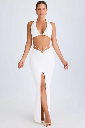 Hardware-Detail Mid-Rise Maxi Skirt in White Bottoms Womens - women's pants clearance