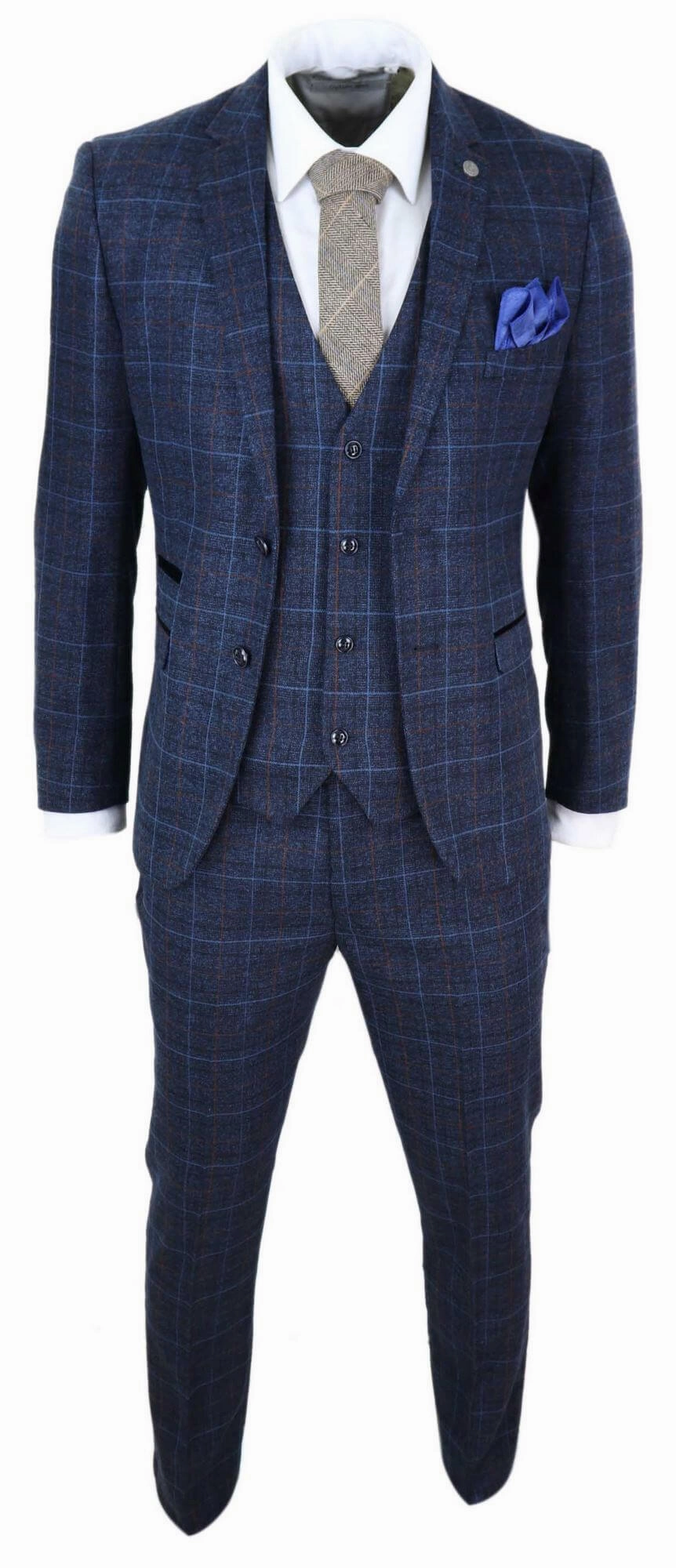 Harvey Navy Tweed Check 3 Piece Suit