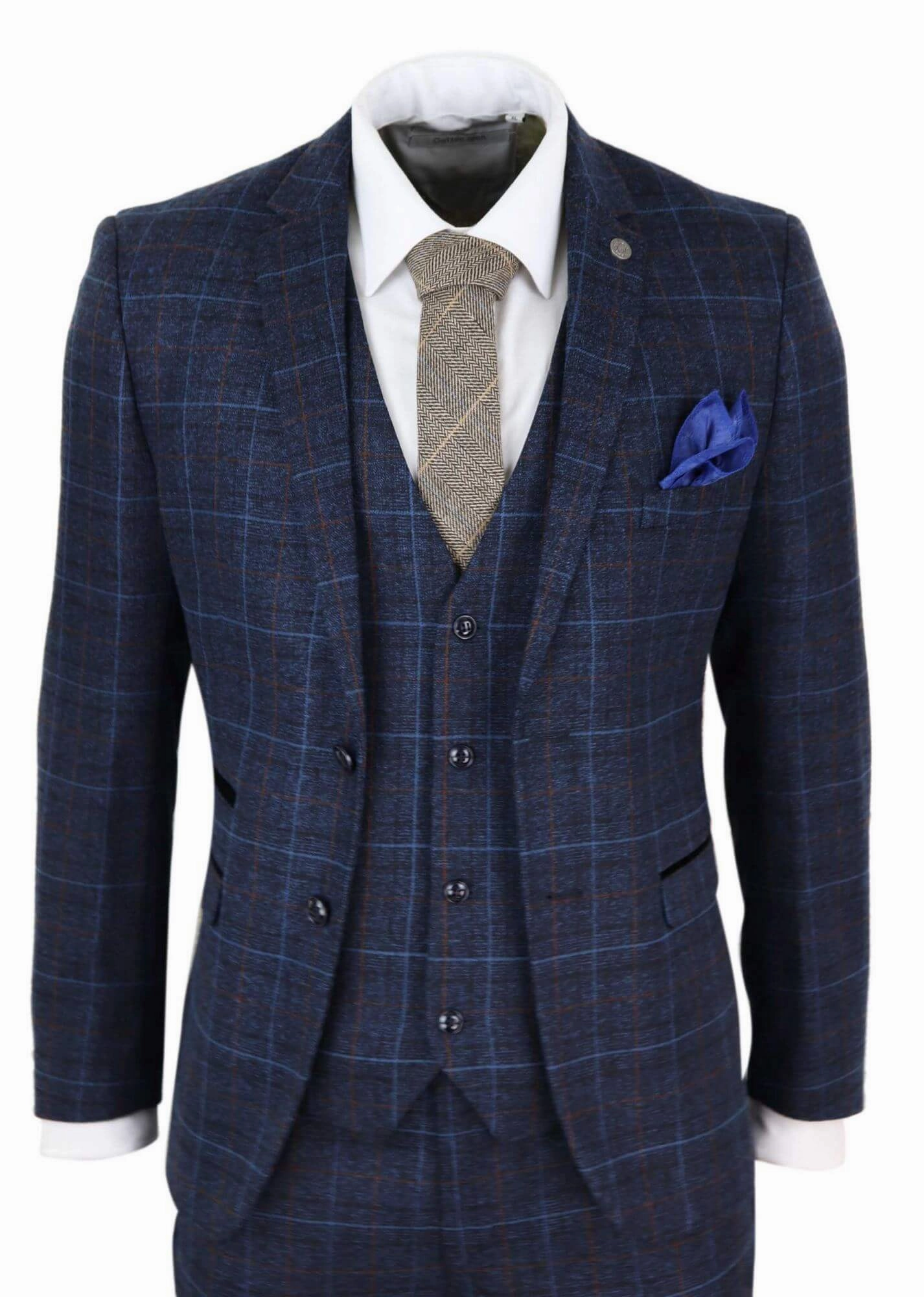 Harvey Navy Tweed Check 3 Piece Suit