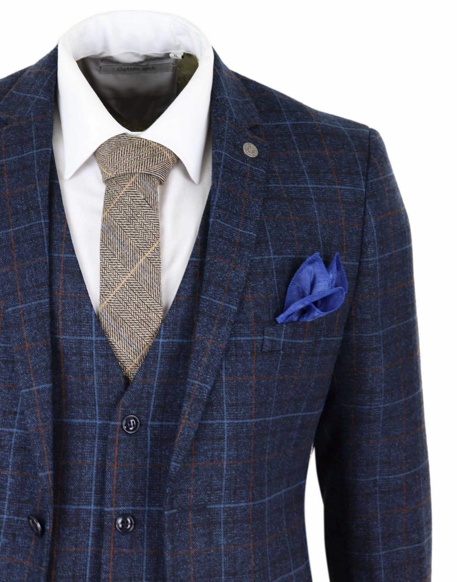 Harvey Navy Tweed Check 3 Piece Suit