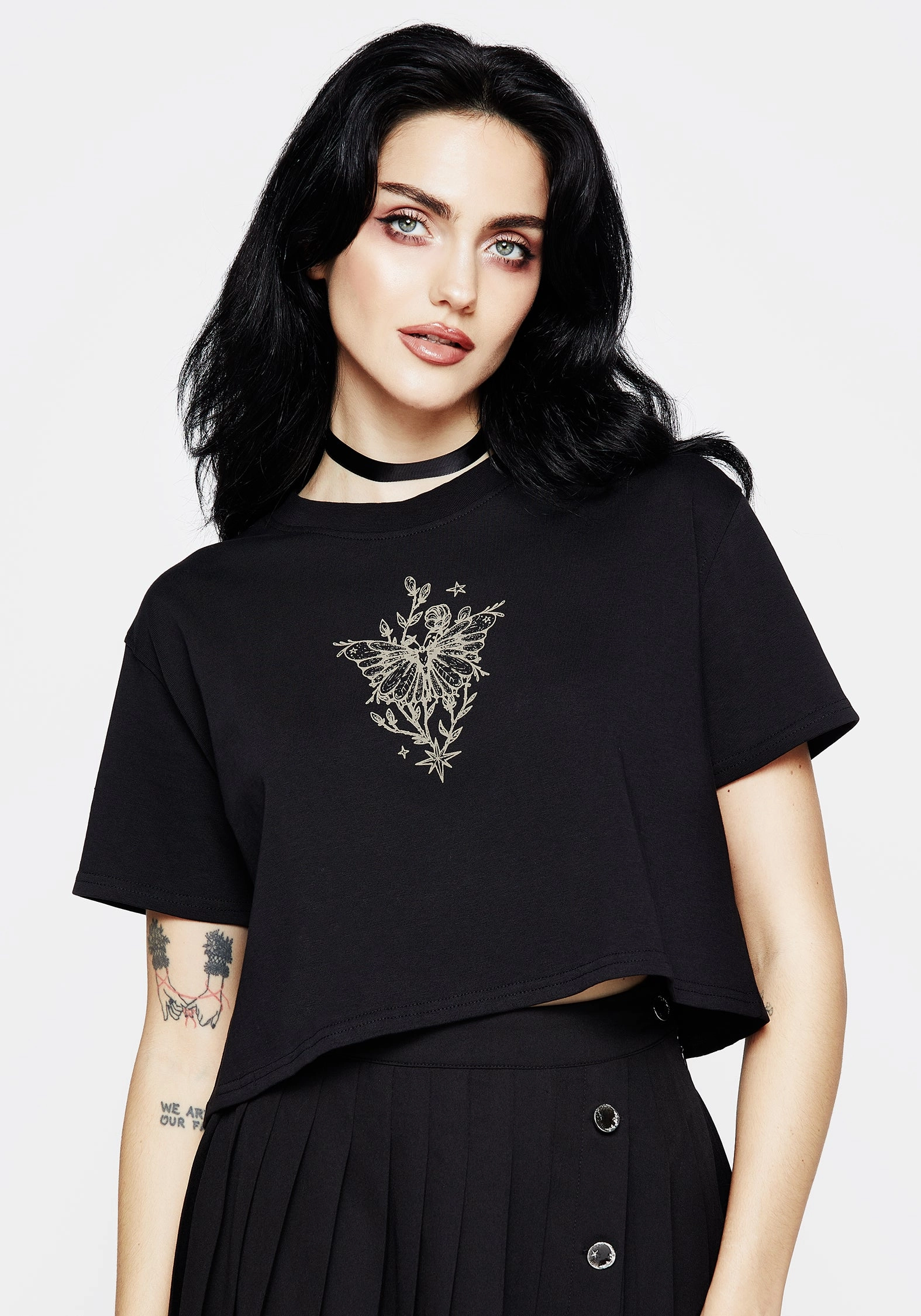 Hawkmoth Graphic Print Boxy Crop Tee Tops Womens - women's blouses clearance